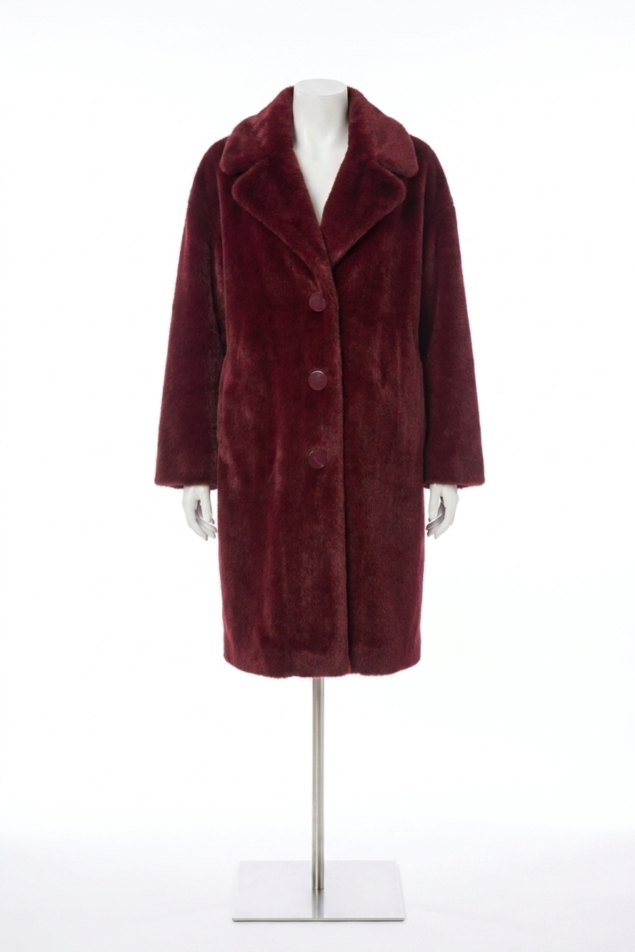 NEW JOSEPH RIBKOFF faux fur straight coat in merlot
